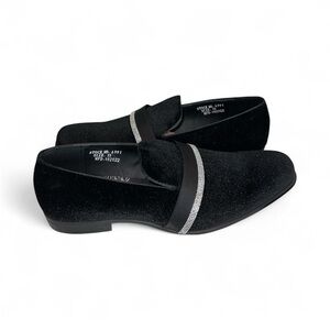 After Midnight Mens Black Velvet Loafer with Rhinestones Prom Slip-On Shoes $65